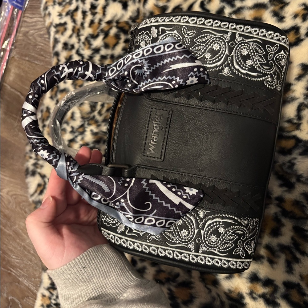 Wrangler Black and White Paisley Satchel